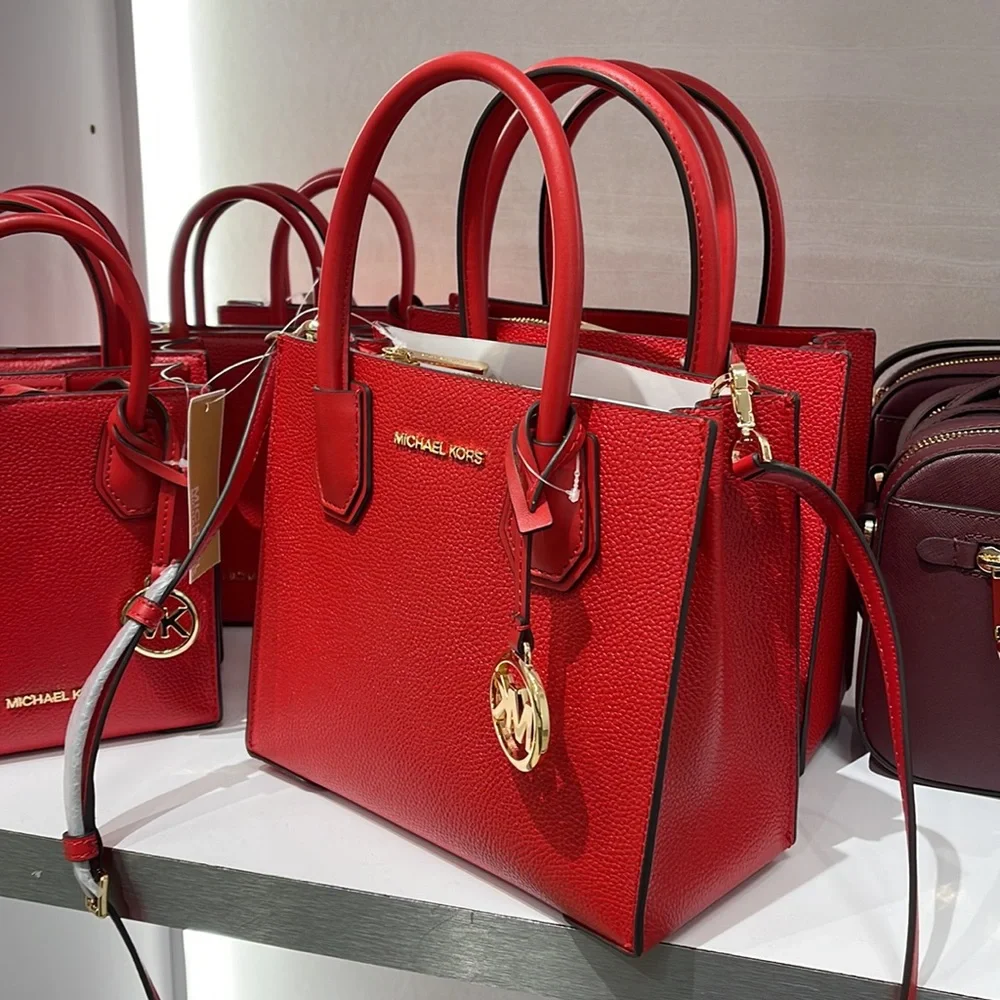 Michael Kors Mercer Medium Leather Messenger Satchel Crossbody Color: Flame NWT